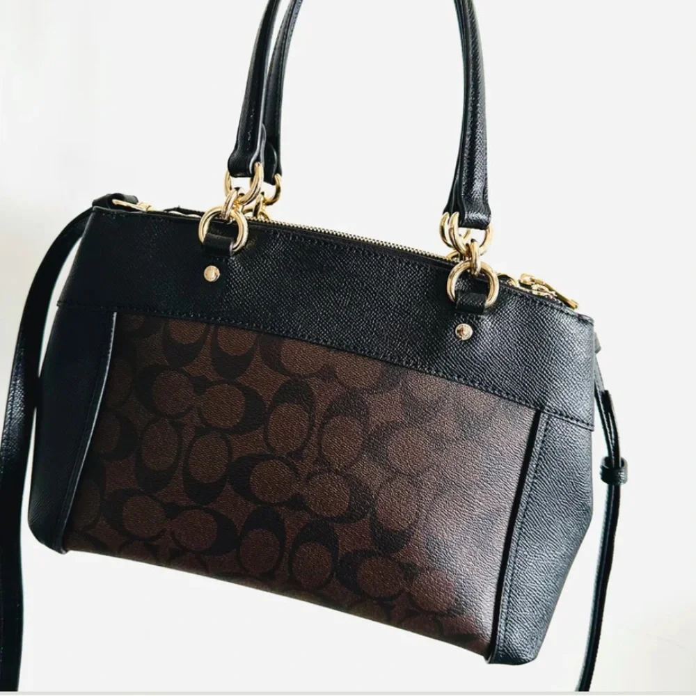 COACH SIGNATURE‎ MONOGRAM BLACK GHW BROOKE SATCHEL CROSSGRAIN LEATHER CARRYALL - Picture 3 of 16